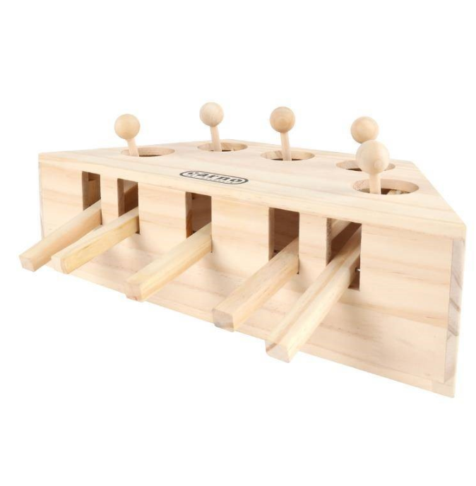 Jouet interactif en bois pour chat avec 5 leviers - Alternative saine au laser, design épuré pour la maison.