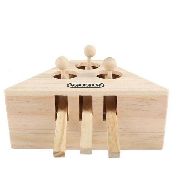 Jouet interactif en bois pour chat avec 3 leviers - Alternative saine au laser, design épuré pour la maison.
