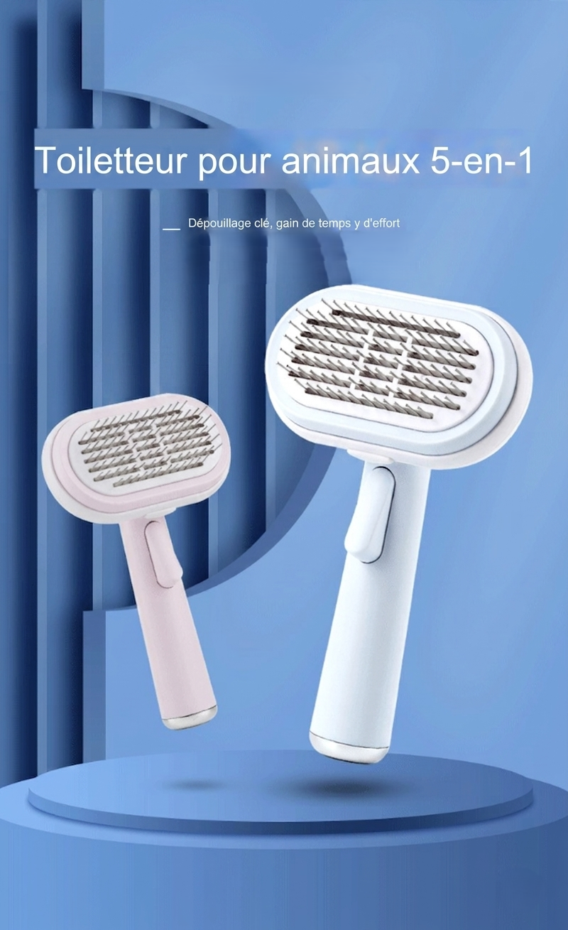  Kit de soin chat 5-en-1 édition pastel — brossage en profondeur et massage doux pour pelage sain