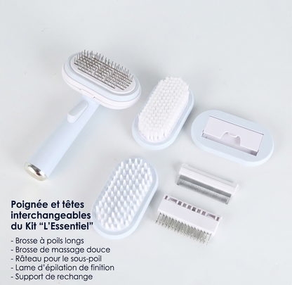 Kit de toilettage 5-en-1 "L'Essentiel" - Ensemble complet de têtes interchangeables pour chat.