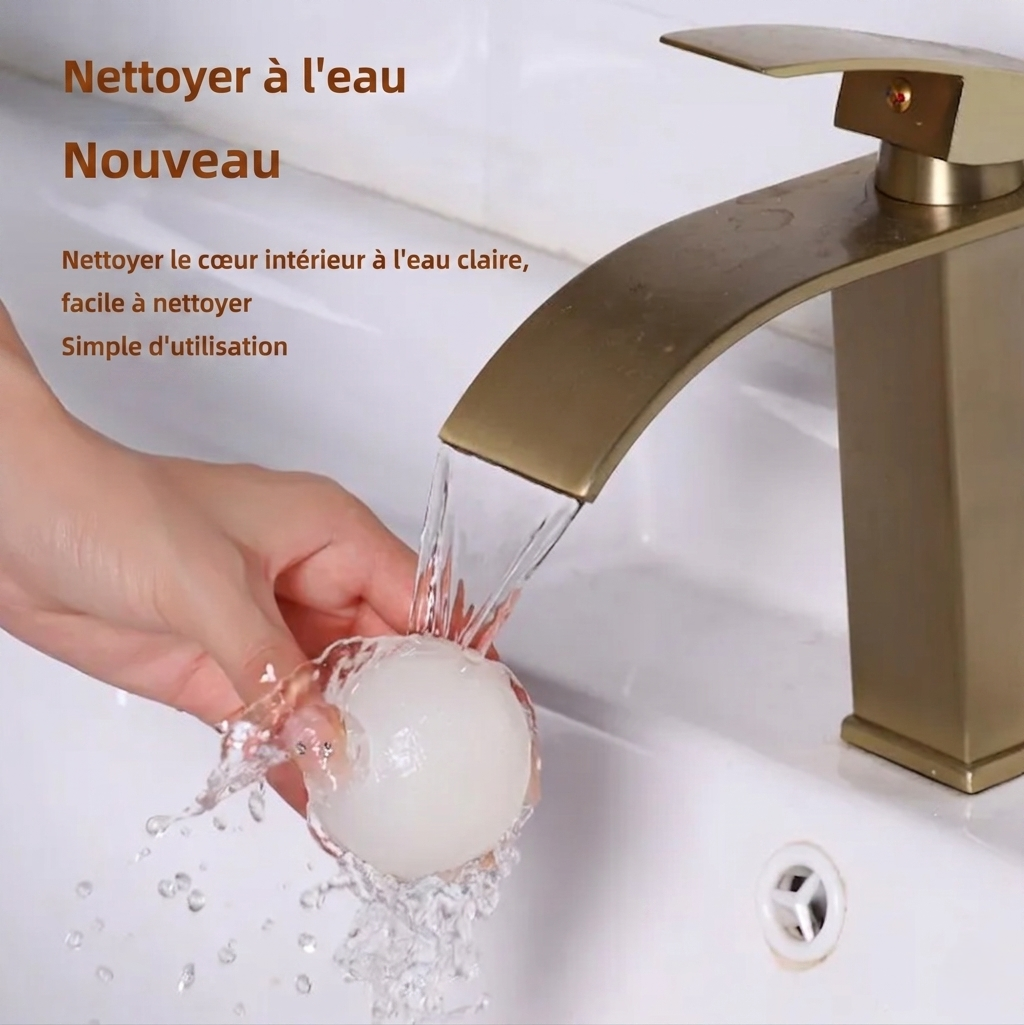 Nettoyage à l'eau de la Sphère Éclat — rinçage du cœur en gel sous le robinet, simple d'utilisation