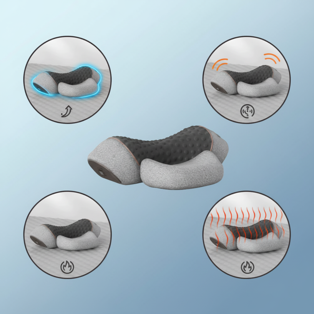 Thérapie 4 en 1 - Traction, massage vibratoire, ergonomie et chaleur.